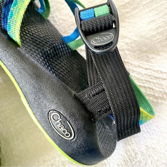 Chaco Two Strap Blue & Green w/ Green Soles W6 - Picture 9 of 14